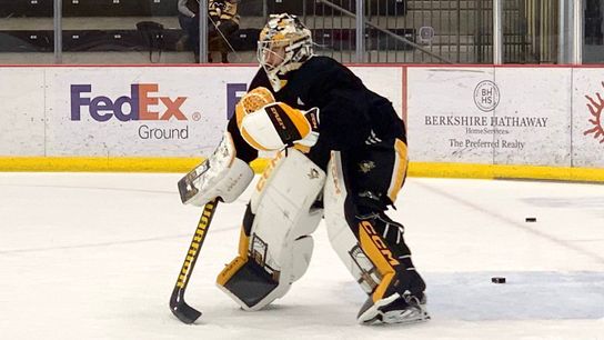 Penguins' emergency backup goalie Chiasson 'definitely not easy to score on' taken in Cranberry, Pa. (Penguins)